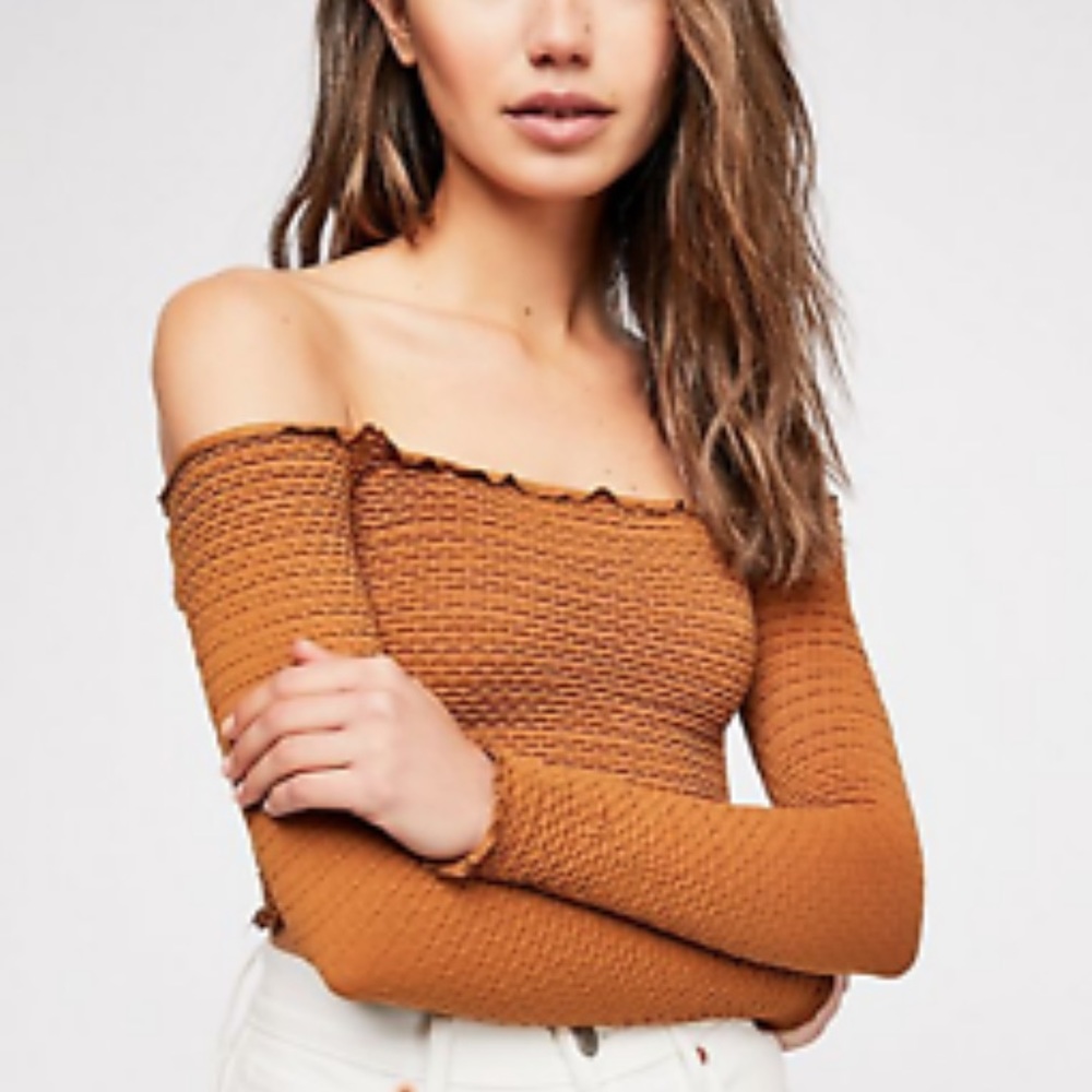 Free People Textured Long Sleeve Crop Top